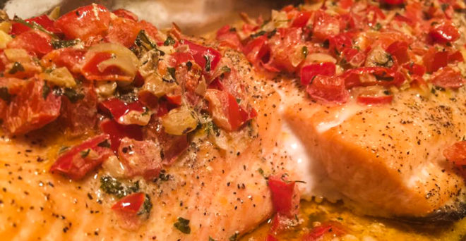 Salmon with Red Pepper Cream Sauce