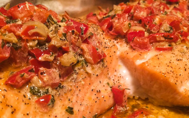 Salmon with Red Pepper Cream Sauce